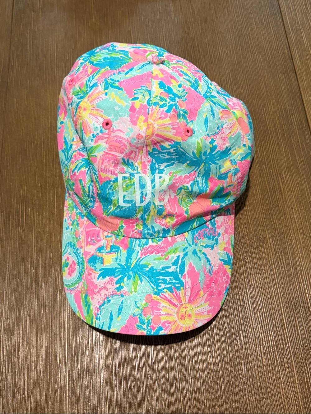 Lilly Pulitzer Run Around Hat Colorful Tropical Print Baseball Cap with White
